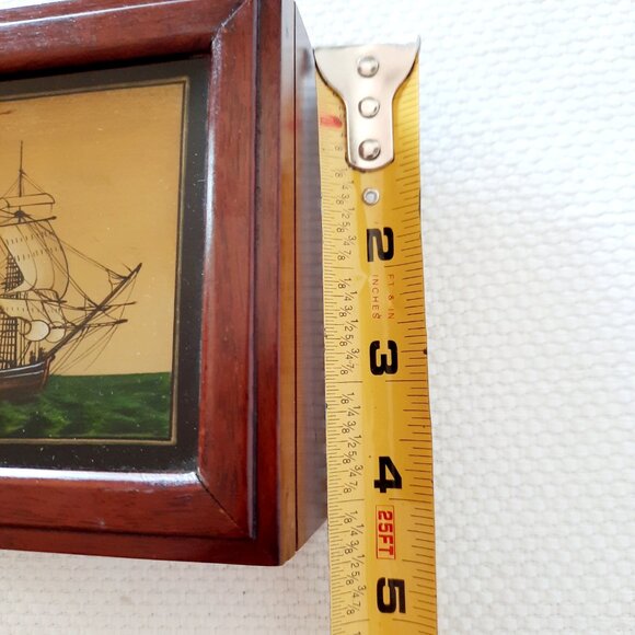 Beautifully Crafted Wooden Box with Reverse Painted Schooner - Picture 7 of 8